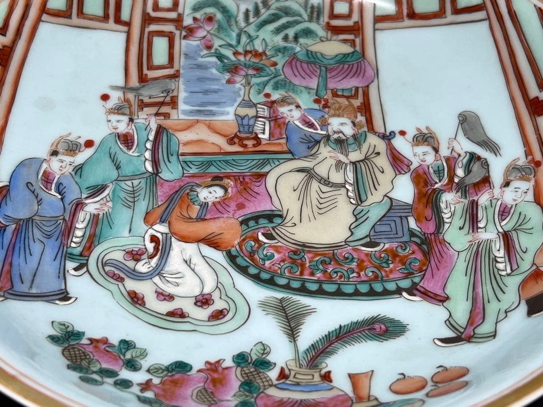 中国美術　大清同治年製在銘　粉彩人物像　唐物　古賞物　茶道具　コウモリ　美品