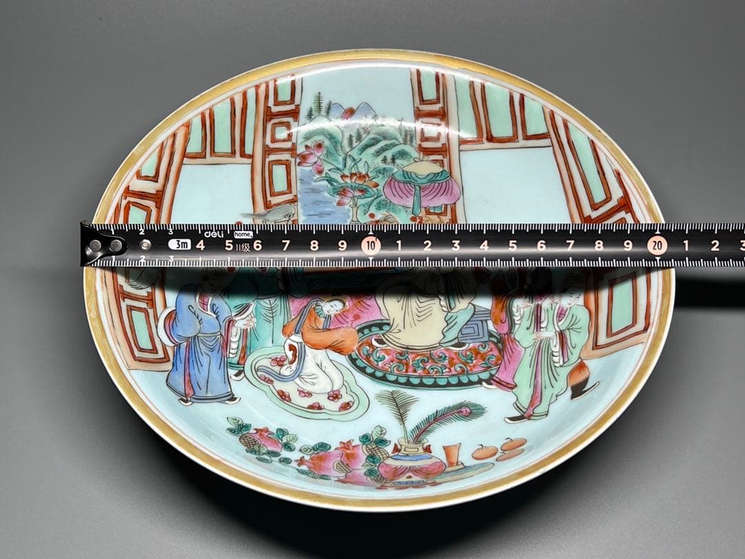 中国美術　大清同治年製在銘　粉彩人物像　唐物　古賞物　茶道具　コウモリ　美品