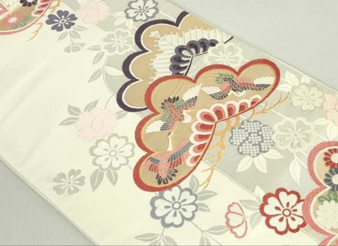 振袖フルセット6点サイズM〜Ｌ駒刺繍　地紙御所車文　暈し染め　金銀彩　正絹