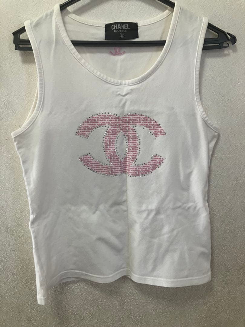 【美品】CHANEL ホワイト ロゴ タンクトップ