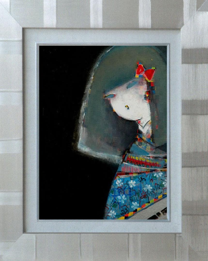 油絵 菅家令子 絵 絵画 インテリア F6-083111 市松人形 少女