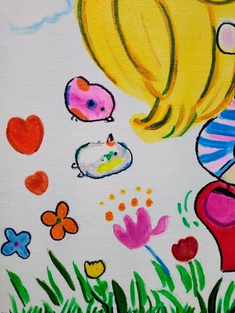 【F6号】水森亜土　手描き作品/表裏サイン・裏描き有/油彩/アクリル/額縁/額装