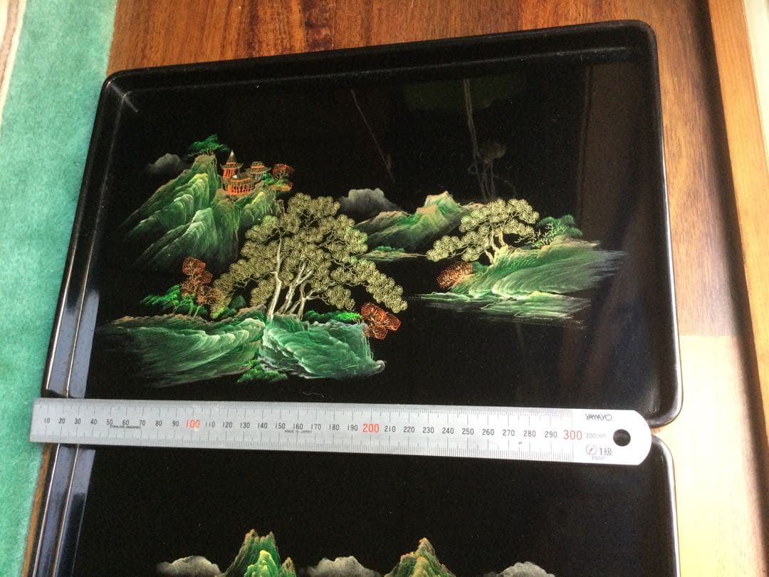 箱付き、中国の漆お盆5個セット、新品未使用、骨董品