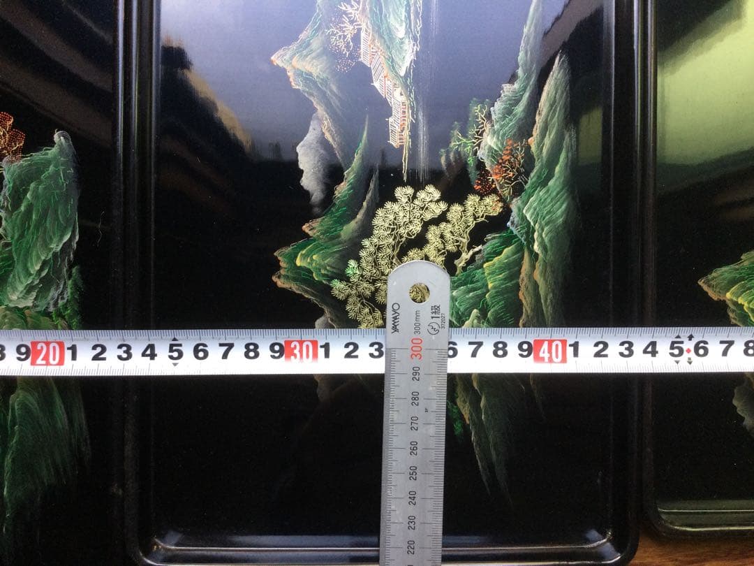 箱付き、中国の漆お盆5個セット、新品未使用、骨董品