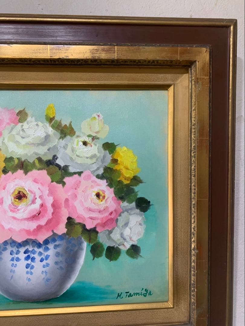 絵画額装　油彩肉筆画　真作　田宮博夫『ばら』F6