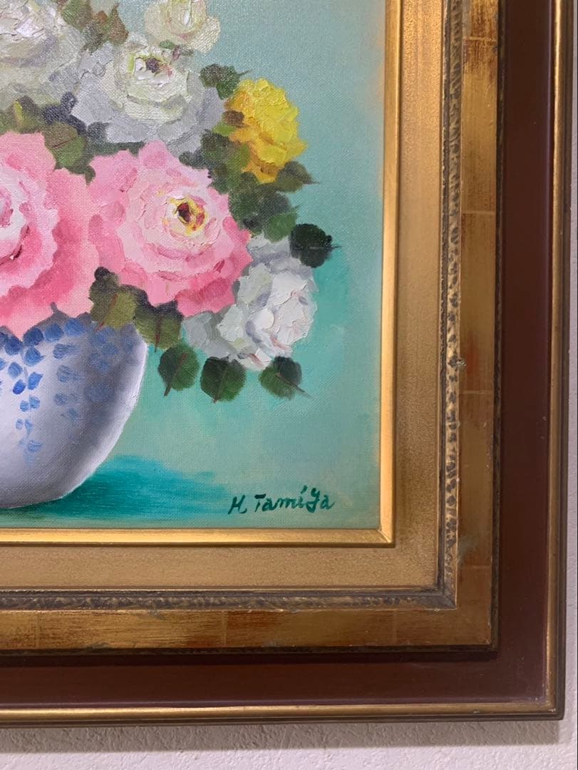 絵画額装　油彩肉筆画　真作　田宮博夫『ばら』F6