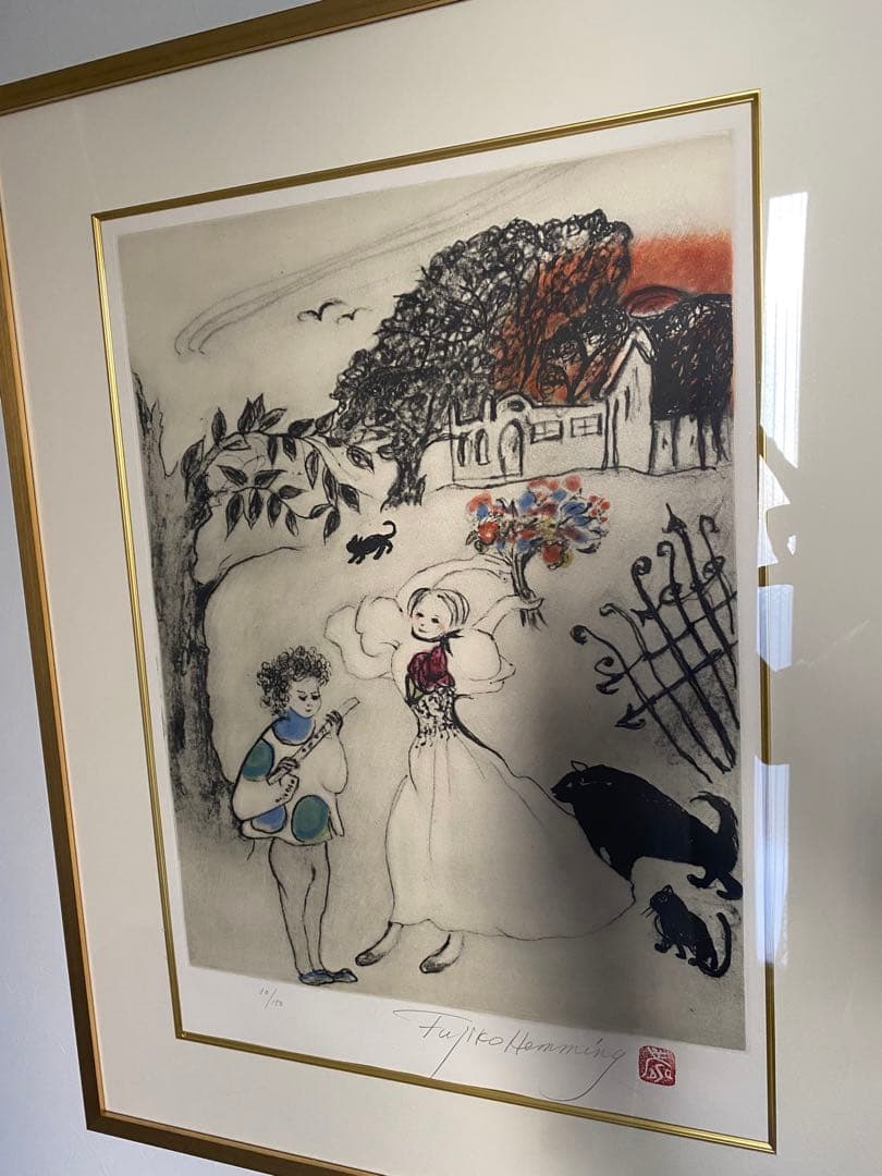 フジ子 ヘミング　パラダイス　楽園にて　直筆サイン　銅版画　エッチング