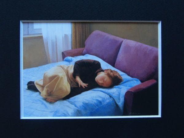 弥富節子、【まどろむ午後】、希少な画集画、新品高級額・額装付