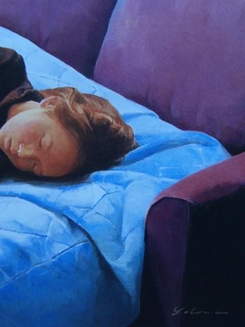 弥富節子、【まどろむ午後】、希少な画集画、新品高級額・額装付