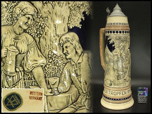 陶器製 特大 ビアカップ 蓋付 高55cm(ZE595)