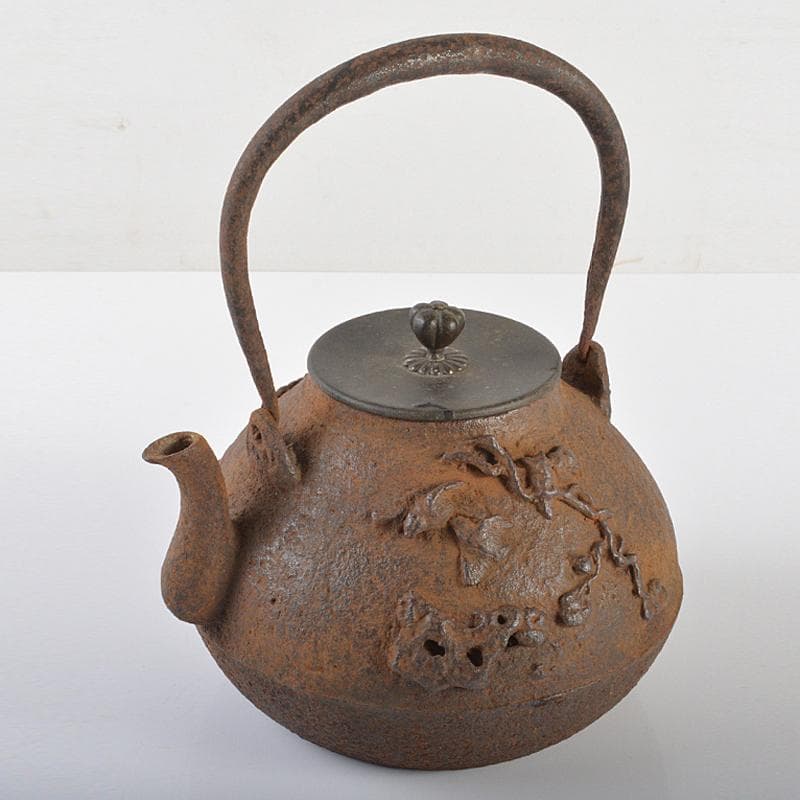 茶道具　鳥松文　鉄瓶　鉄釜　D　R6326