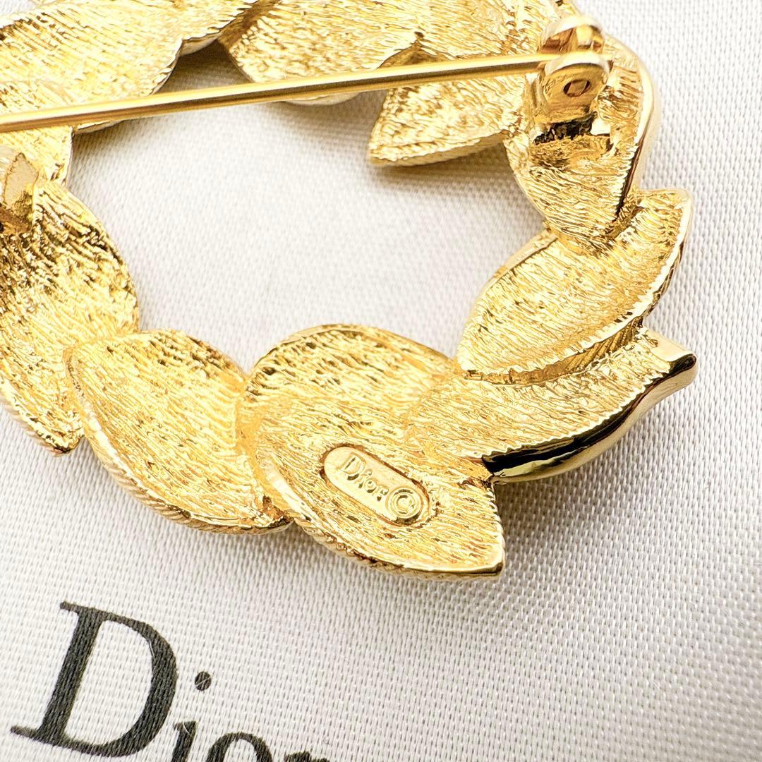 2363 極美品✨Dior　ブローチ　CD　ロゴ　希少　刻印　リーフ