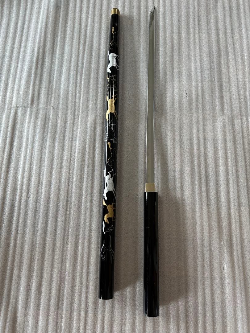 杖刀 模造刀 蒔絵 九馬図木鞘 乱れ刃紋 杖 レプリカ