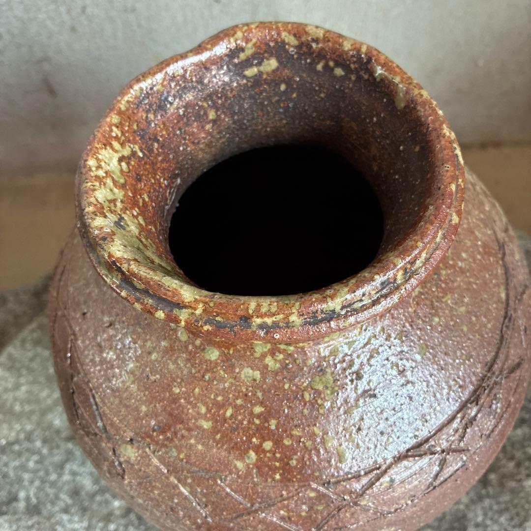 小壺　信楽焼　桧垣紋　伊賀