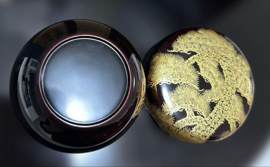 棗　伝統工芸師　廣道(大関廣)刻　沈金老松蒔絵　平棗　共箱