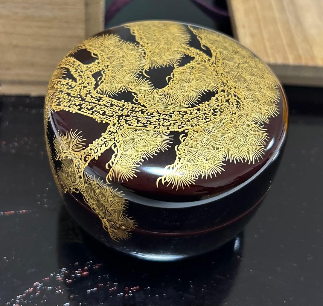 棗　伝統工芸師　廣道(大関廣)刻　沈金老松蒔絵　平棗　共箱