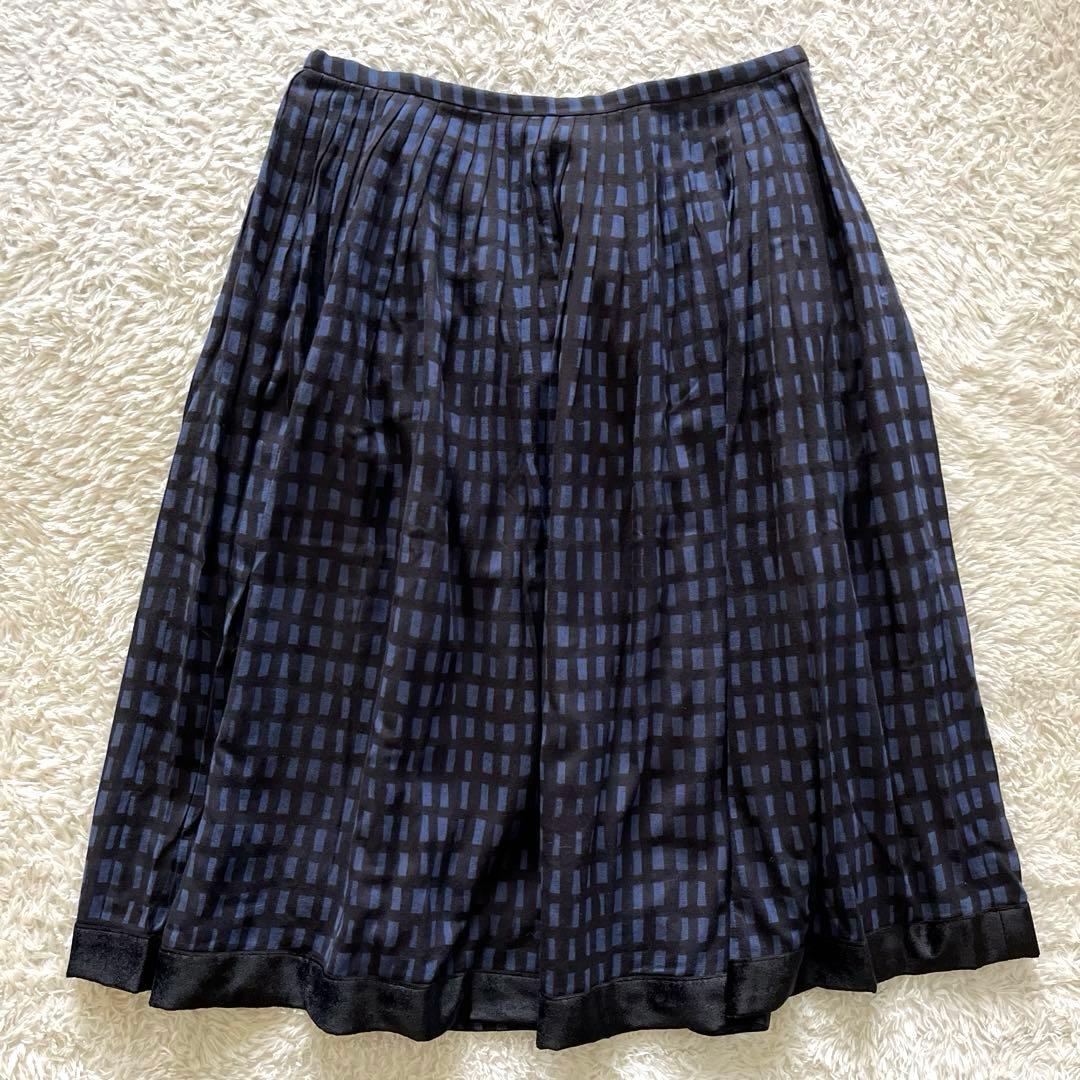 【ミナペルホネン】sora check ソラチェック　ひざ丈スカート　綿　38