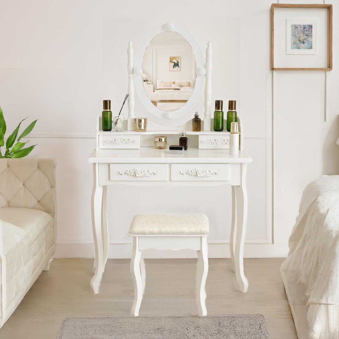 ドレッサー 化粧台 テーブル 鏡台 ライト付き 3色LED 女優ミラー 引き出し