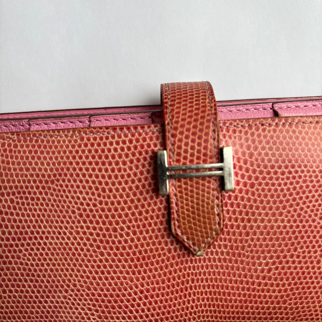 エルメス財布　べアン　スフレ　リザードピンク