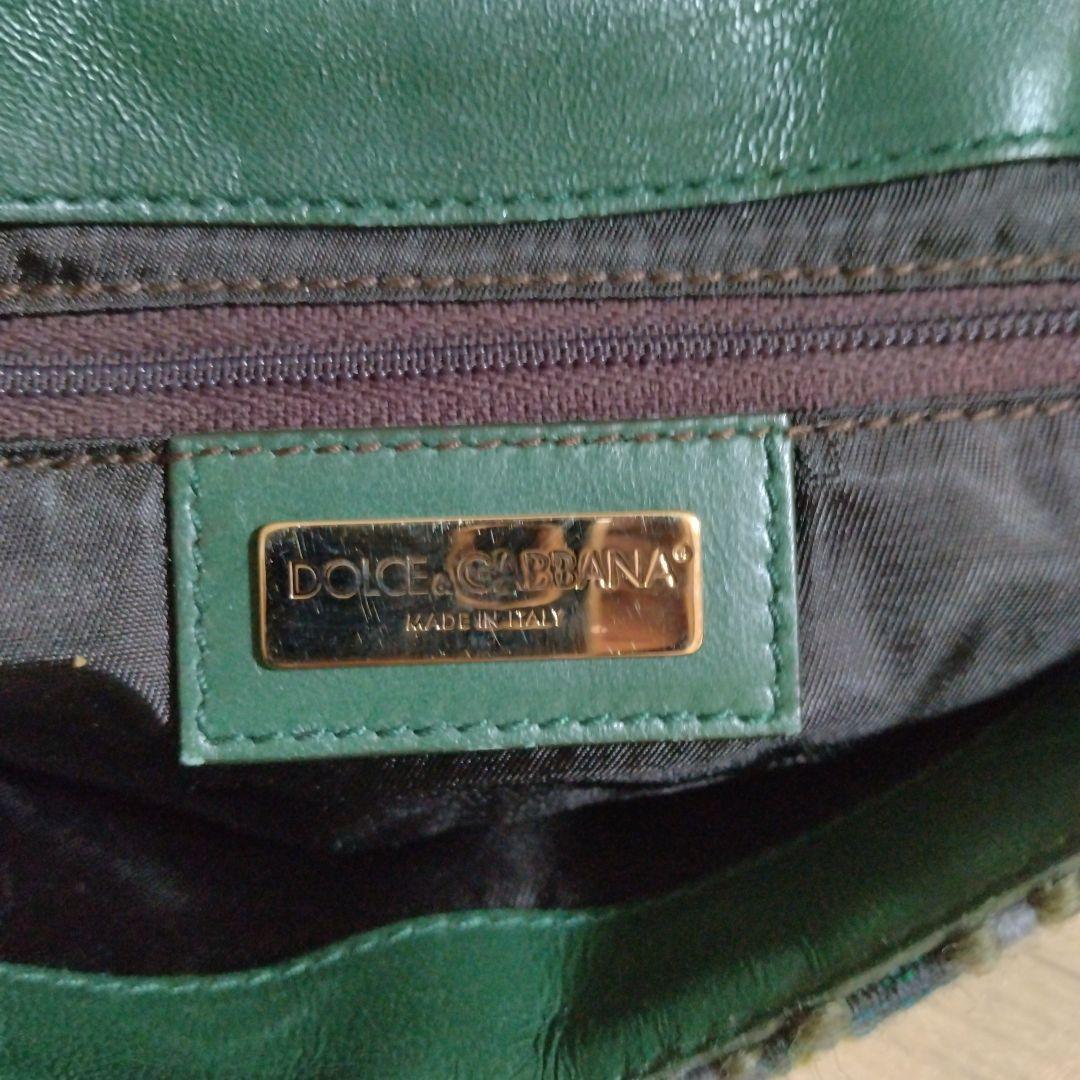 【最終値下げ】ドルガバ 緑色 ツイード レザー パーティーバッグ
