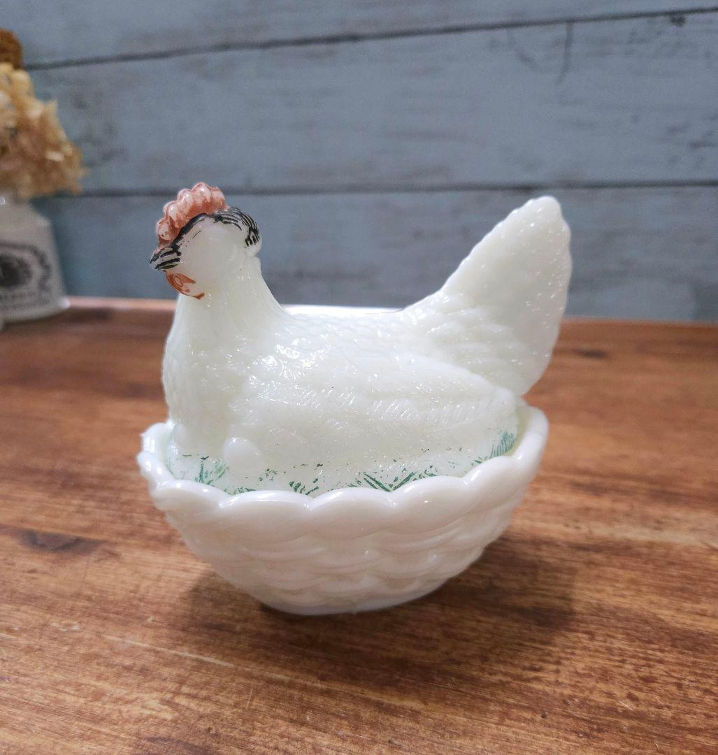 フランスアンティーク オパリンガラス 小物入れ ボンボニエール 蓋付き