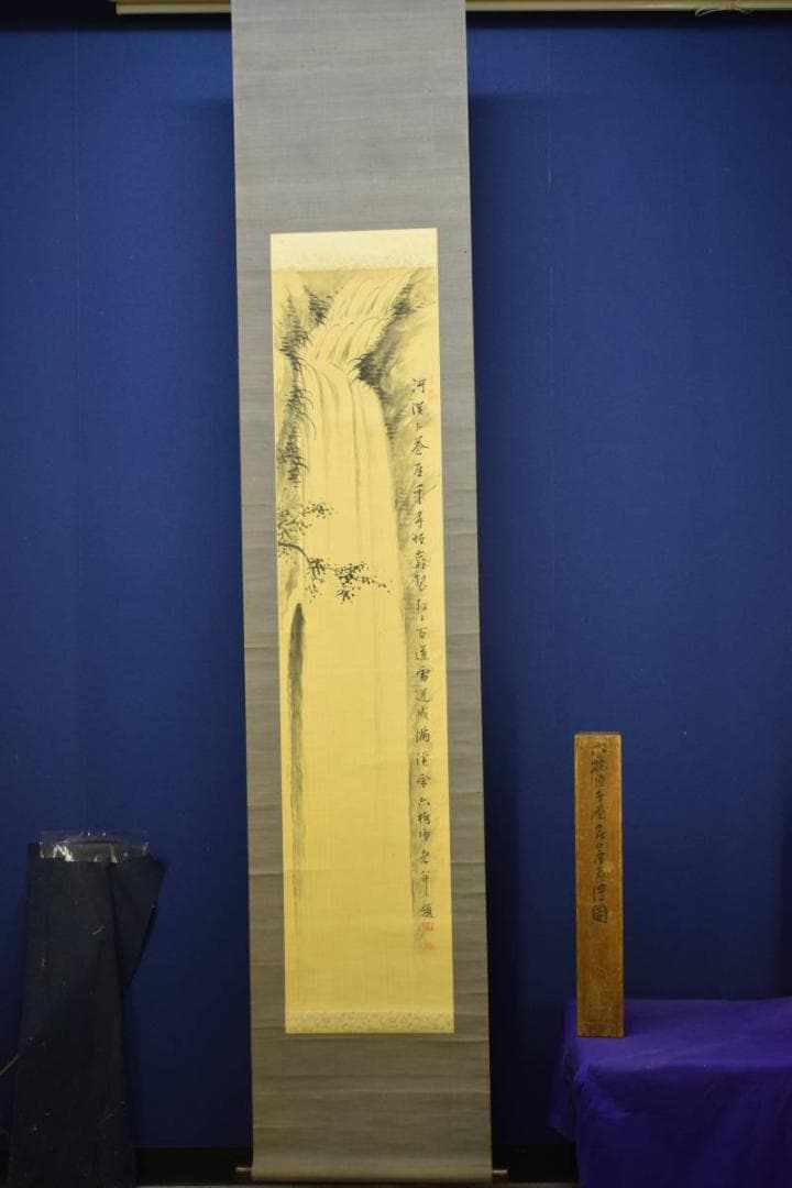 真作/杉渓六橋/瀑布図/瀧図/桐共箱付/布袋屋掛軸HD-992