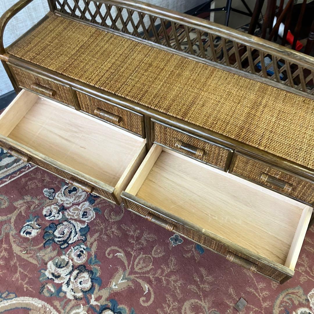昭和レトロ ラタンサイドボード テレビ台 古家具 4段10杯 引き出し箪笥
