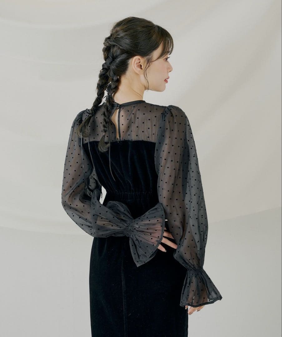 chico 配色シアーリボンベロアワンピース/オケージョン