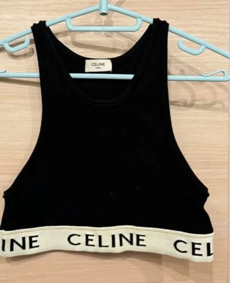 CELINE ブラック クロップドタンクトップ S