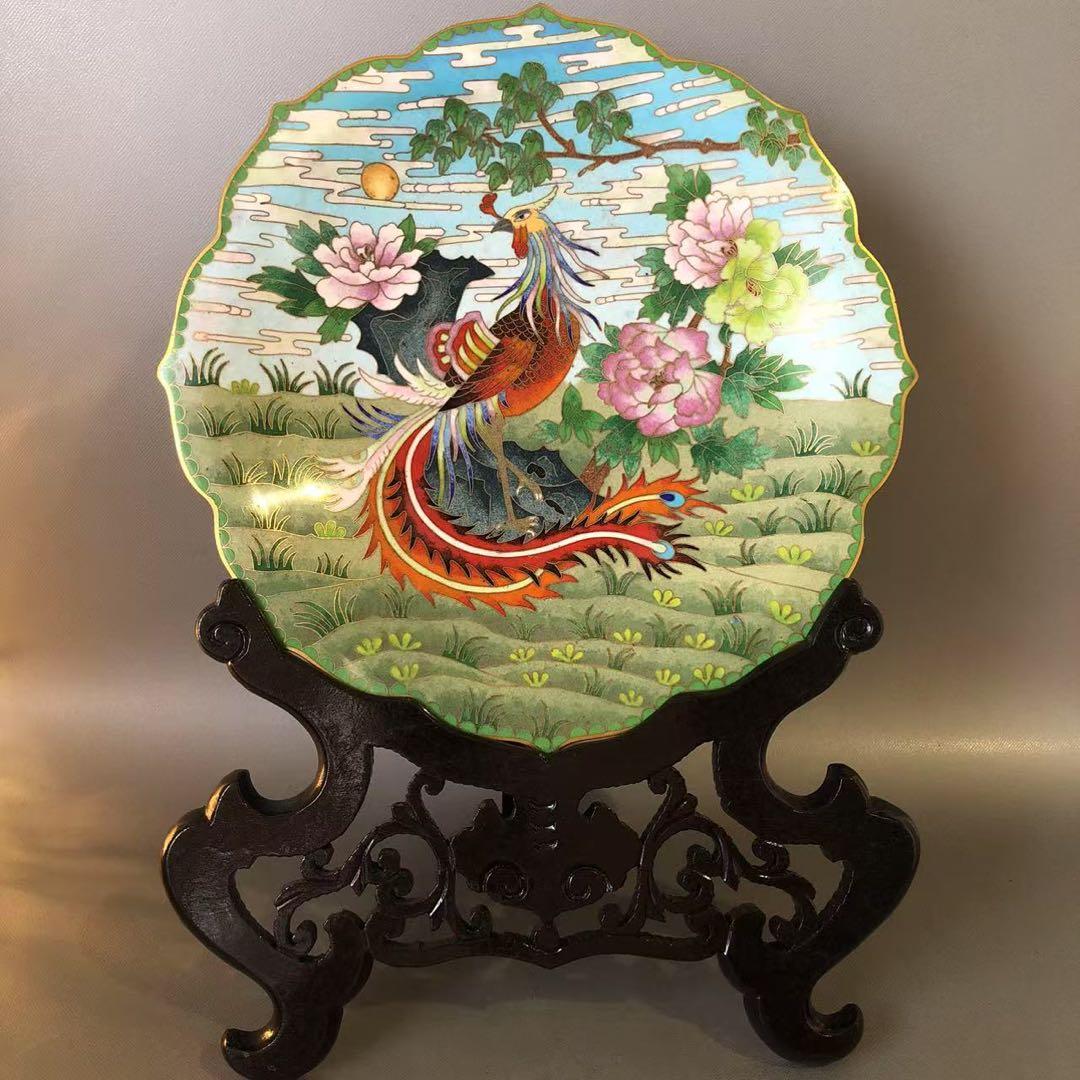 N390、中国古美術 景泰藍 七宝焼　珐琅彩絵 飾り 置物