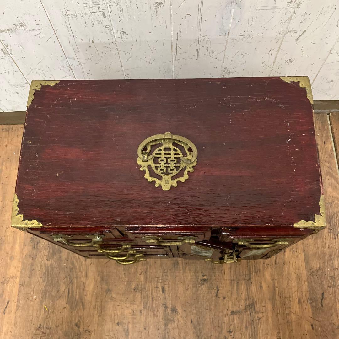 A-3 中国美術 薬箪笥風 小型箪笥 チェスト 抽斗8杯 飾台 道具箱 骨董品