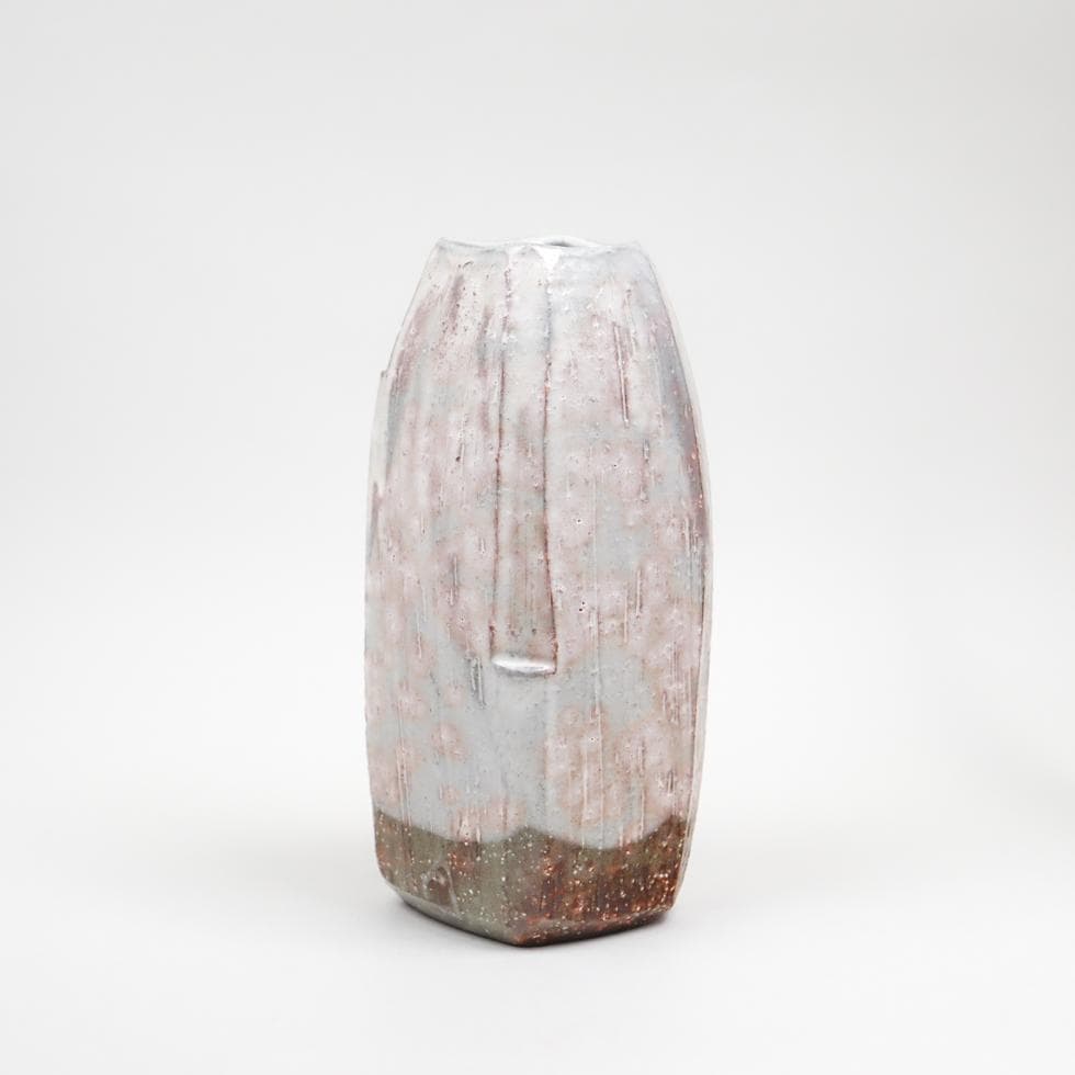 萩焼 岡田裕 四方花瓶 飾り壺 共箱 美品