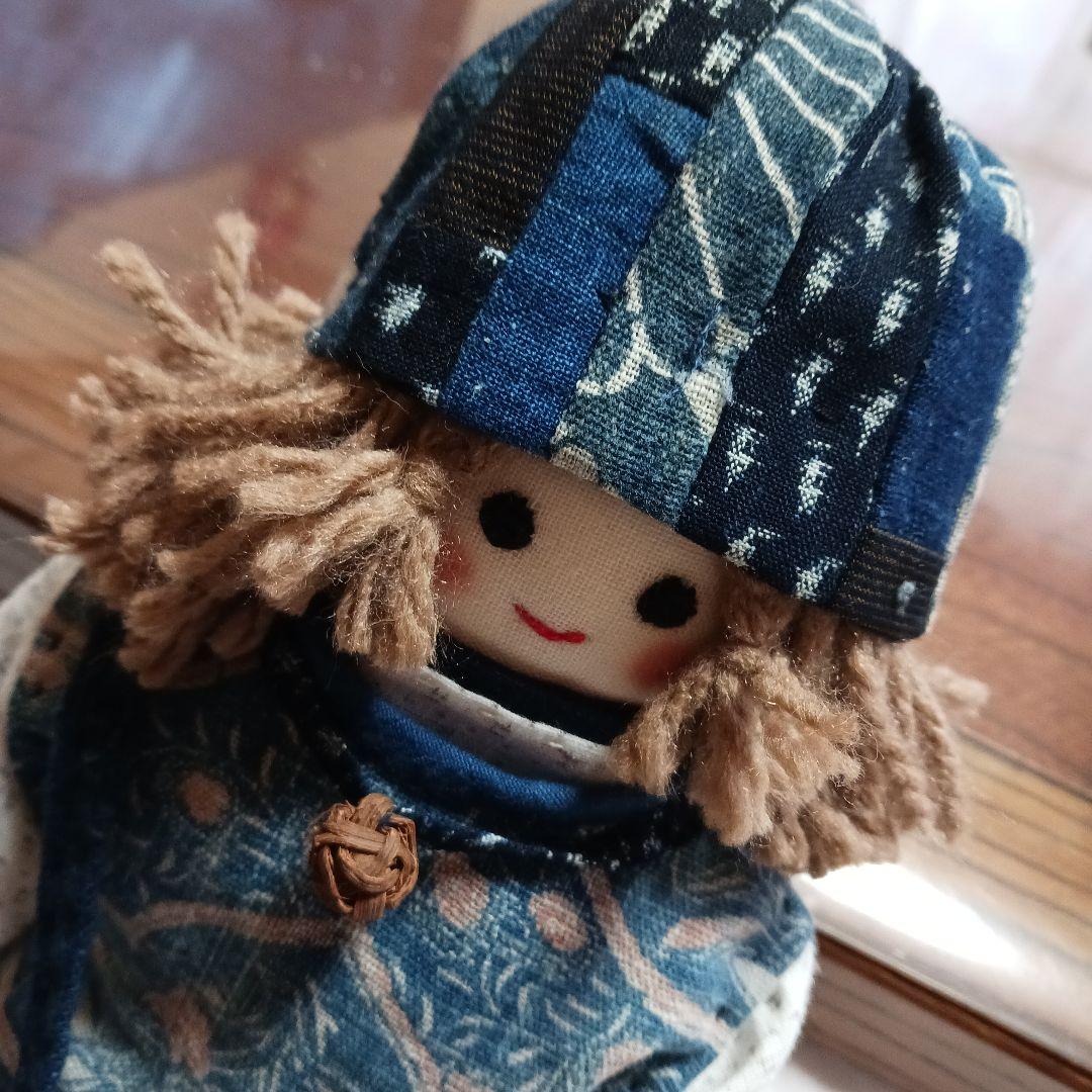 古布リメイク～古布型染め雪ん子絣藍染古布人形山葡萄バック