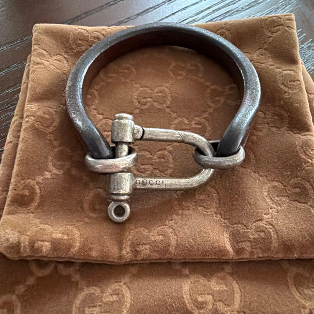GUCCI グッチ ホースビットブレスレット シルバーレザー18号