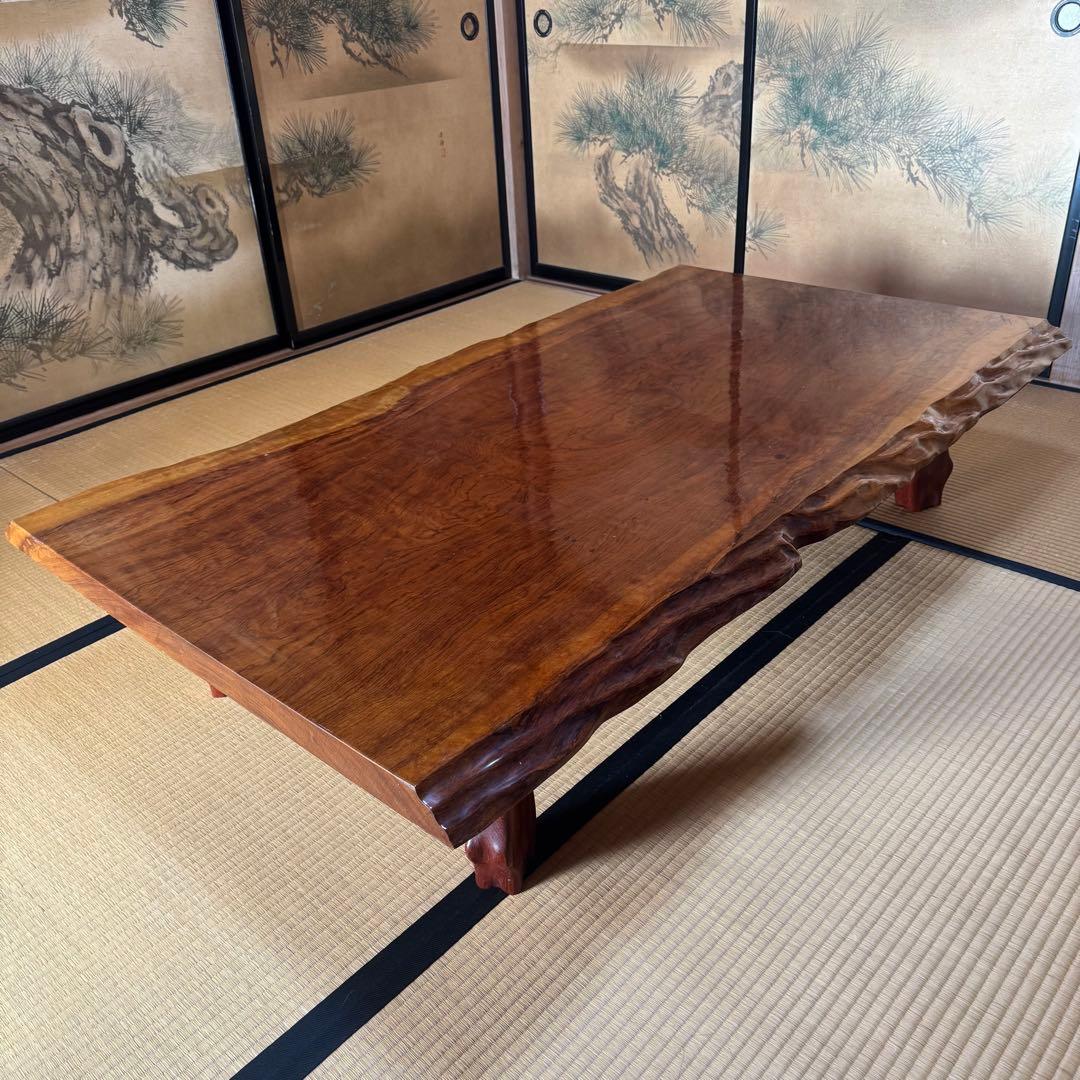 【希少】天然木 ローテーブル 1枚板 無垢材 ちゃぶ台　座卓 総無垢 極上木目