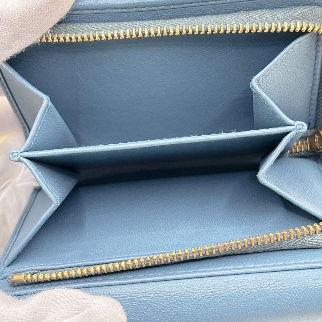 極美品✨現行ロゴ ミュウミュウ マテラッセ 三つ折り財布 ブルー RFID