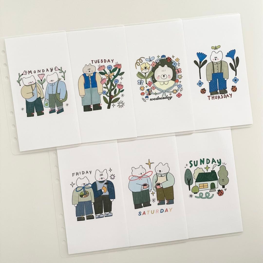 早い者勝ち　韓国　貯金　アクリル　バインダー　リフィル　曜日　イラスト　ブルー