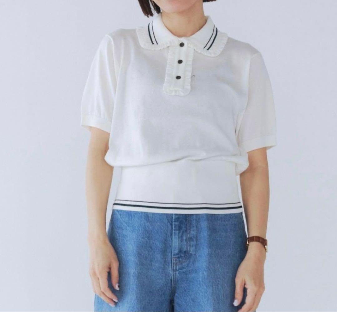 新品25SS yori ミニフリルポロニット シャツ 半袖 ボタン ホワイト M