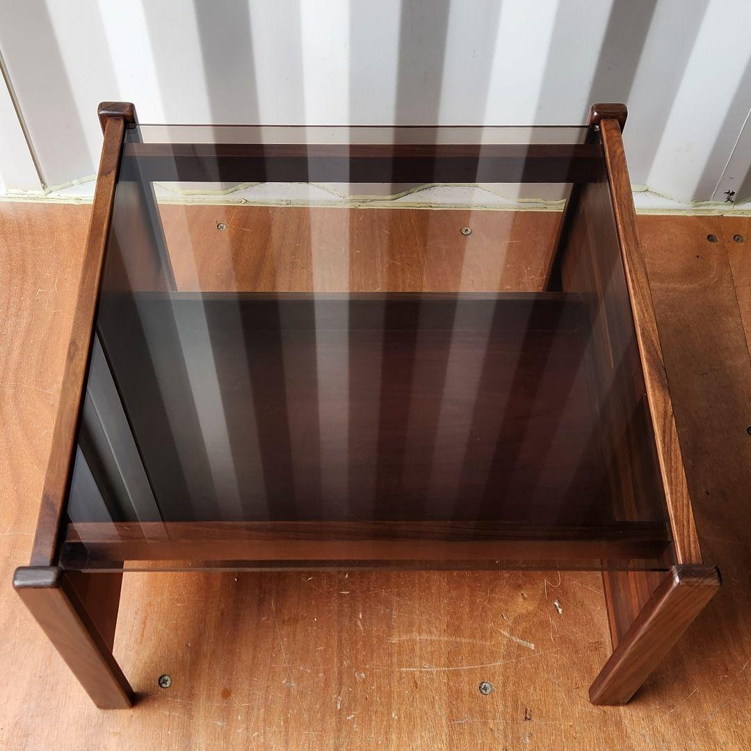ヴィンテージ　コーヒーテーブル　ローズウッド x スモークガラス サイドテーブル