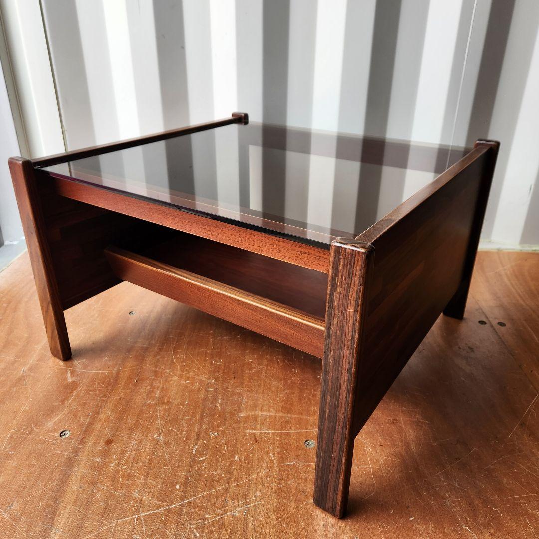ヴィンテージ　コーヒーテーブル　ローズウッド x スモークガラス サイドテーブル