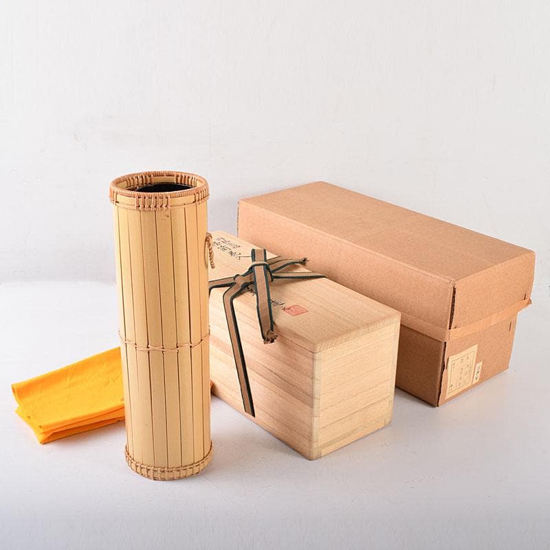 茶道具　平安　竹美斎造　円能斉好　経筒形籠花入　共布共箱　M　R8053