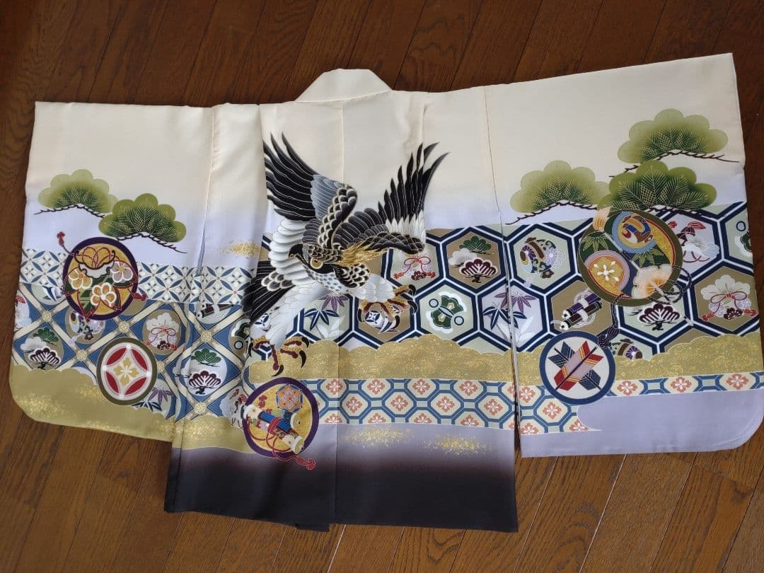 ５歳男の子　七五三用 鷹刺繍 着物