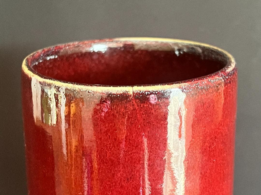 【海】中国美術　清代期　辰砂釉　筆筒　骨董品　時代品　美術品