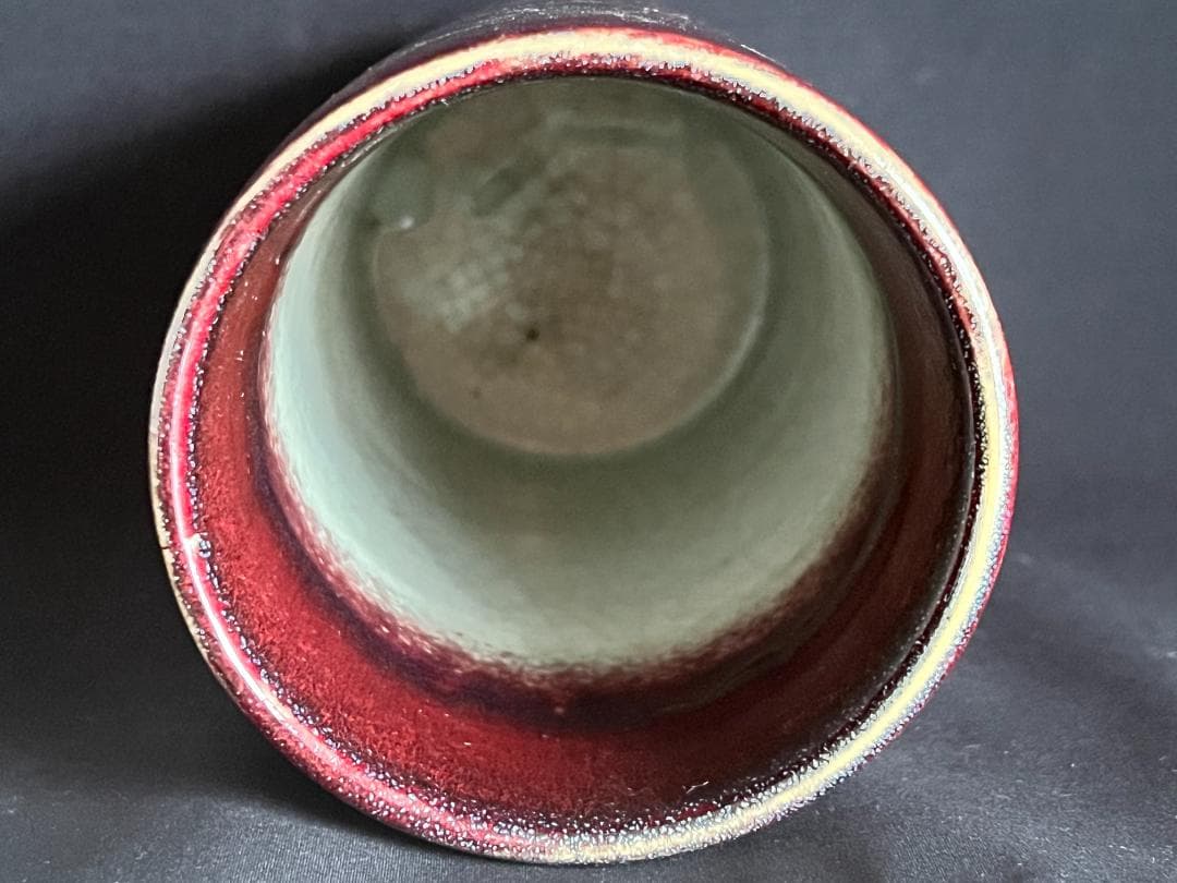 【海】中国美術　清代期　辰砂釉　筆筒　骨董品　時代品　美術品