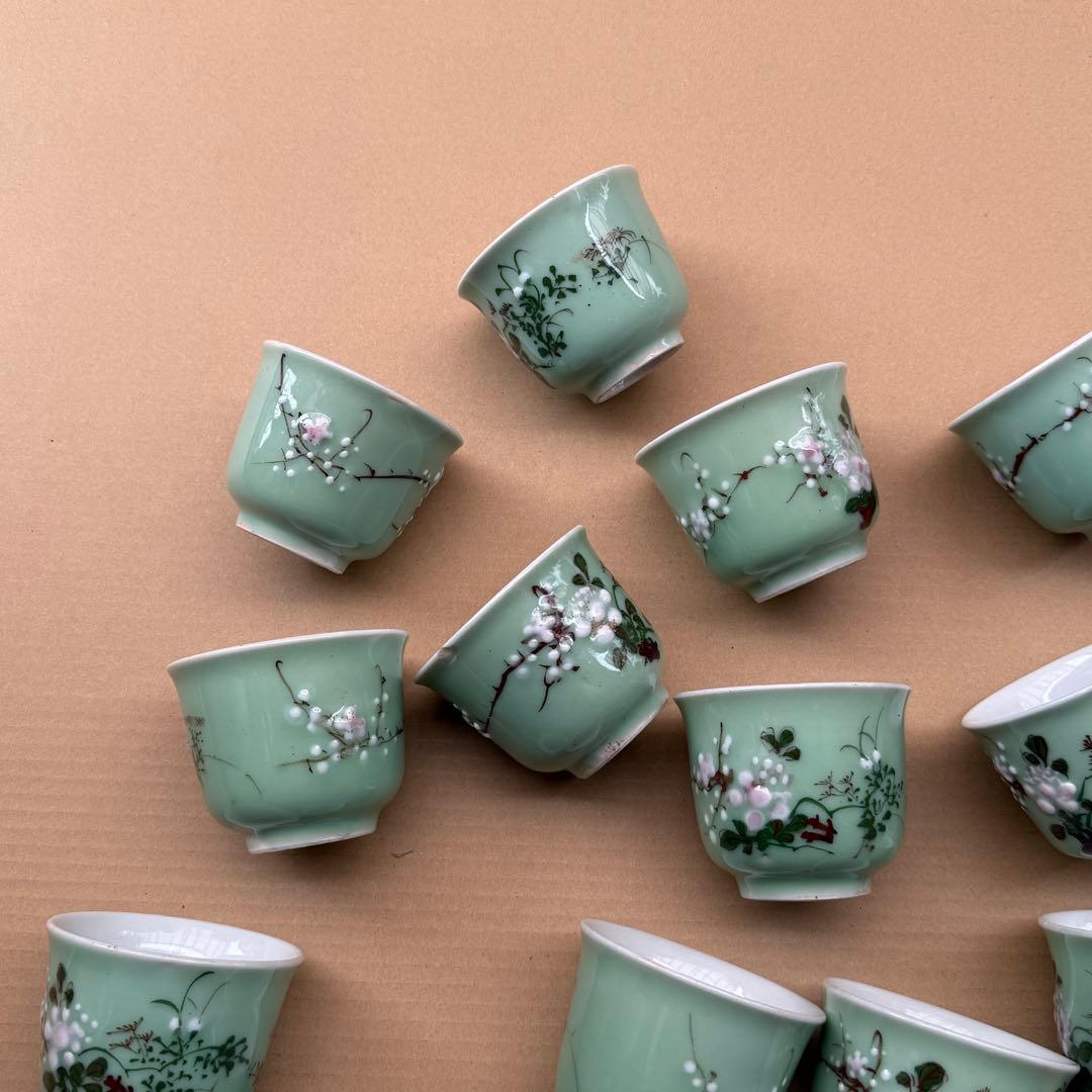 湯呑 蕎麦猪口 青磁 染付 瀬戸焼 旧家 蔵出 骨董品 14点