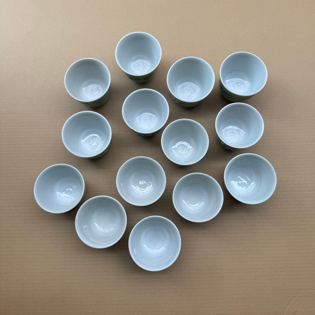 湯呑 蕎麦猪口 青磁 染付 瀬戸焼 旧家 蔵出 骨董品 14点