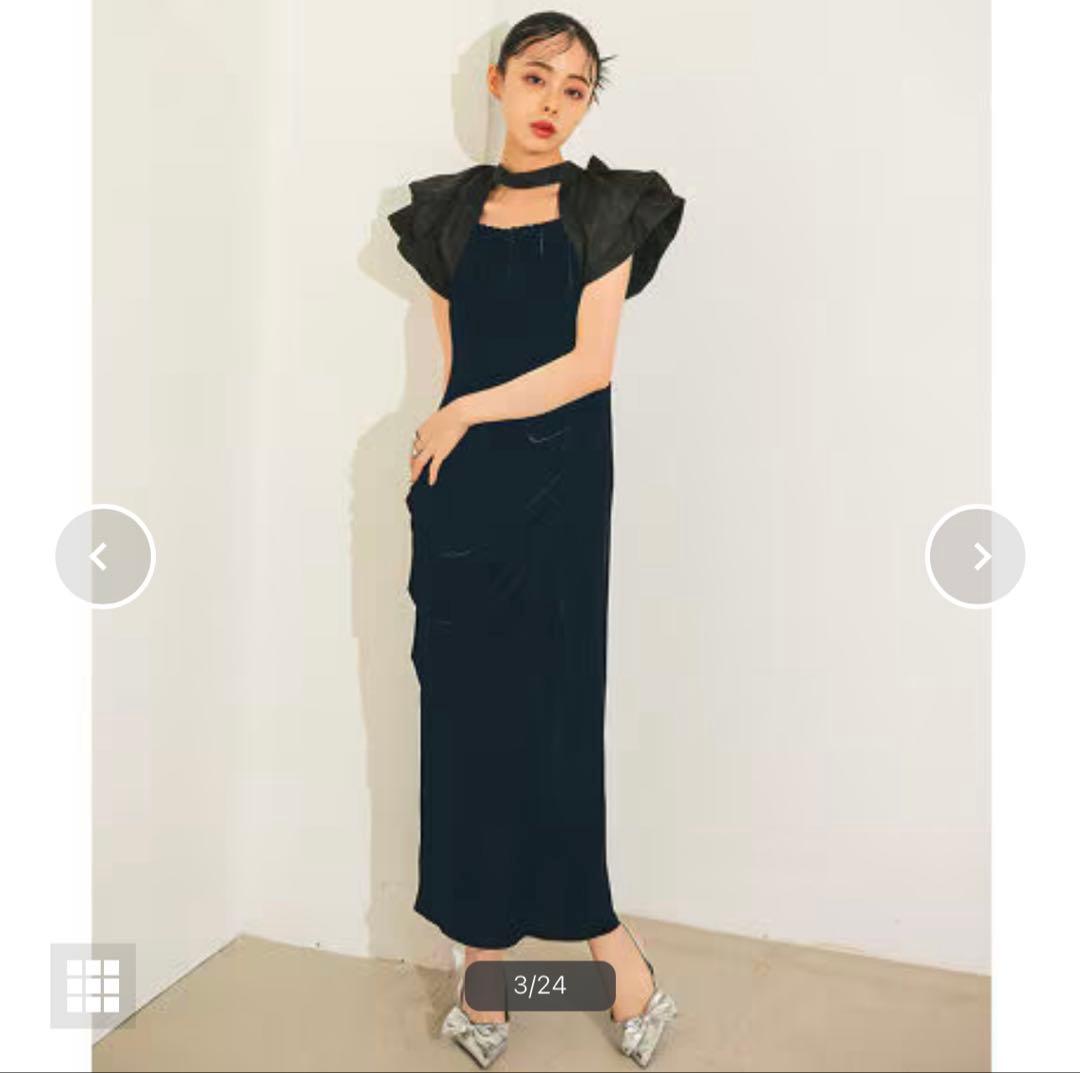 アンドレスド　ドレープベロアドレス　ネイビー