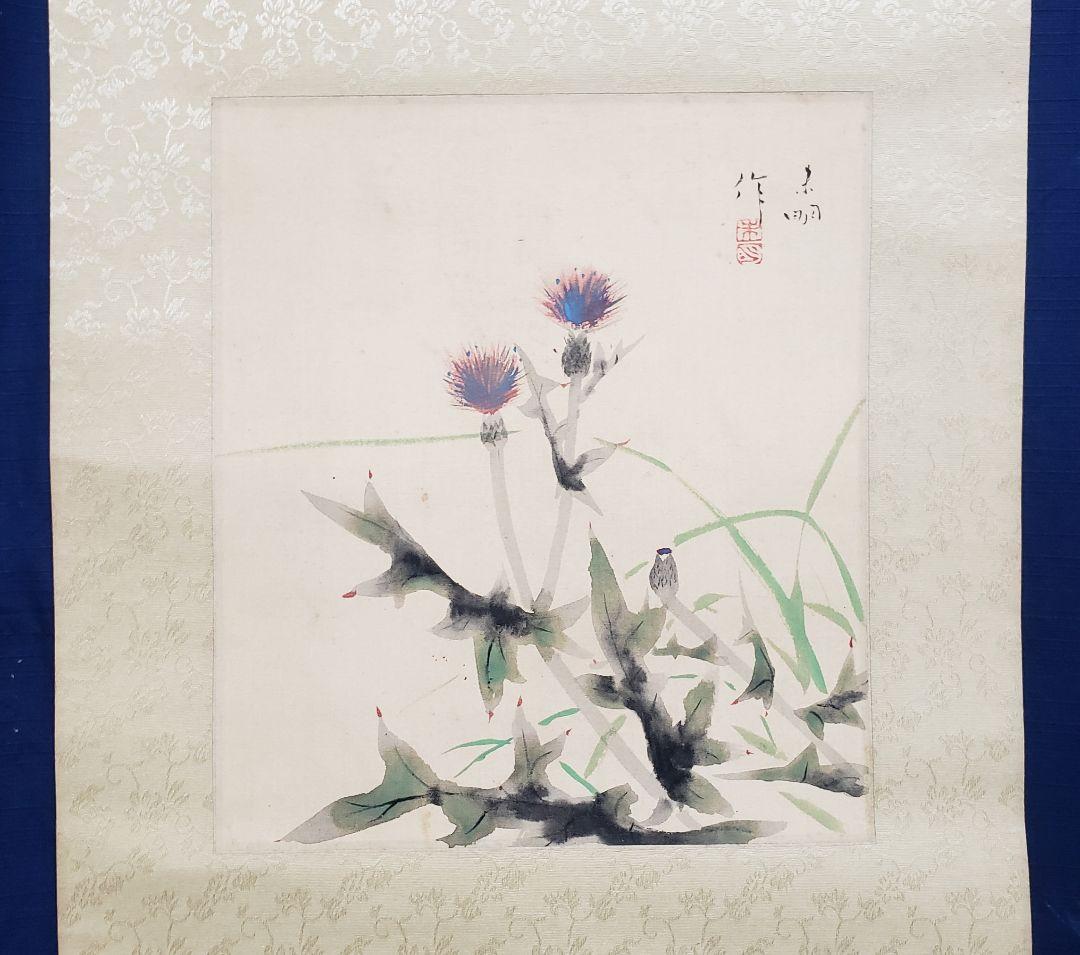 【あざみ図】結城素明 2574 アザミ 初夏　掛け軸　肉筆