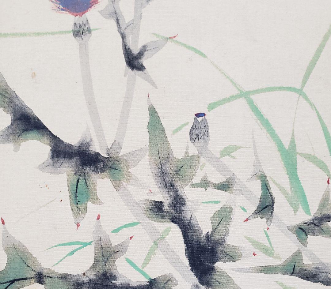 【あざみ図】結城素明 2574 アザミ 初夏　掛け軸　肉筆