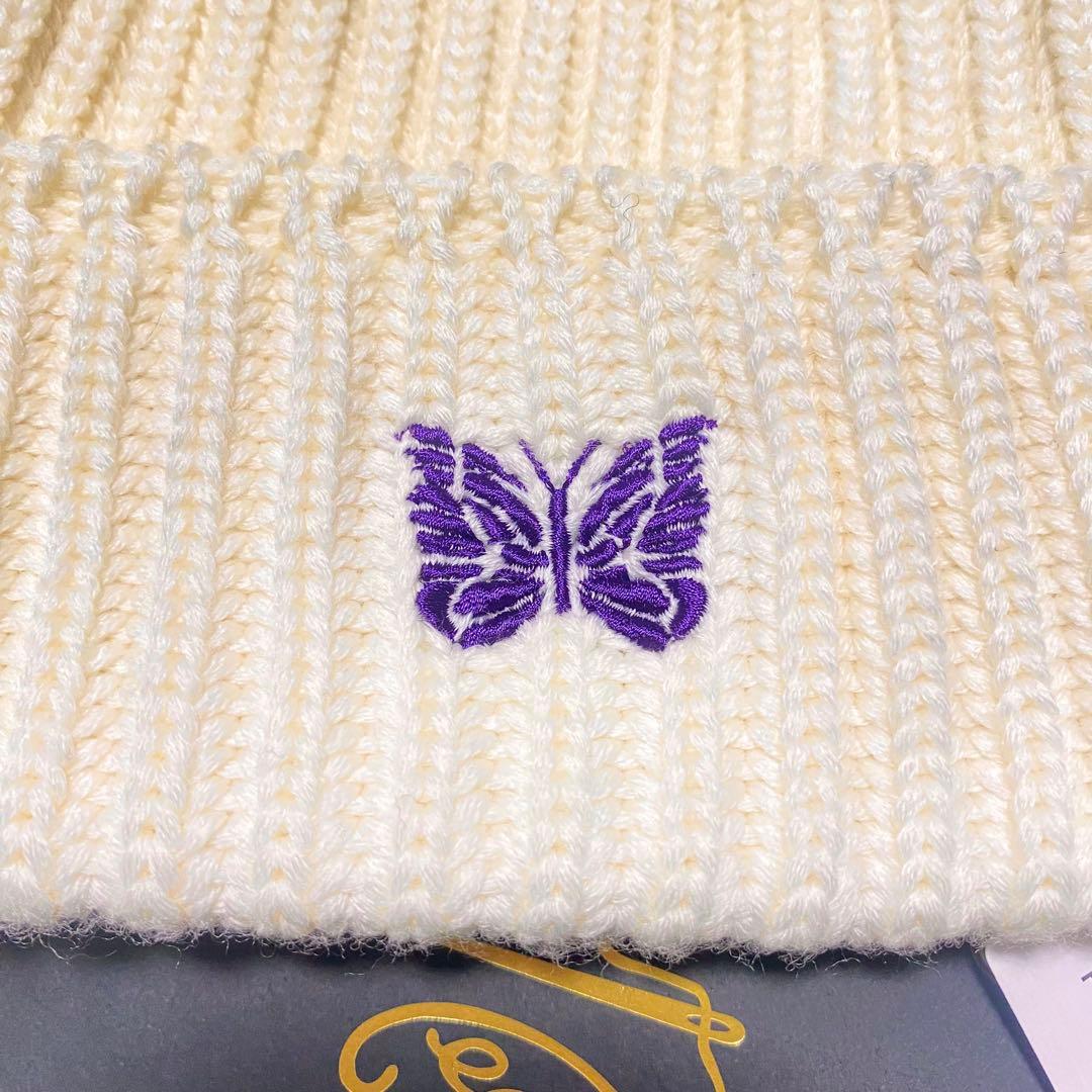 新品 Needles ニードルズ ニット帽 ホワイト クリーム パピヨン タグ